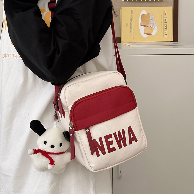 Ruiyingzizhi Geantă unisex din nylon, formă verticală pătrată, fermoar, buzunare pentru telefon și buletin