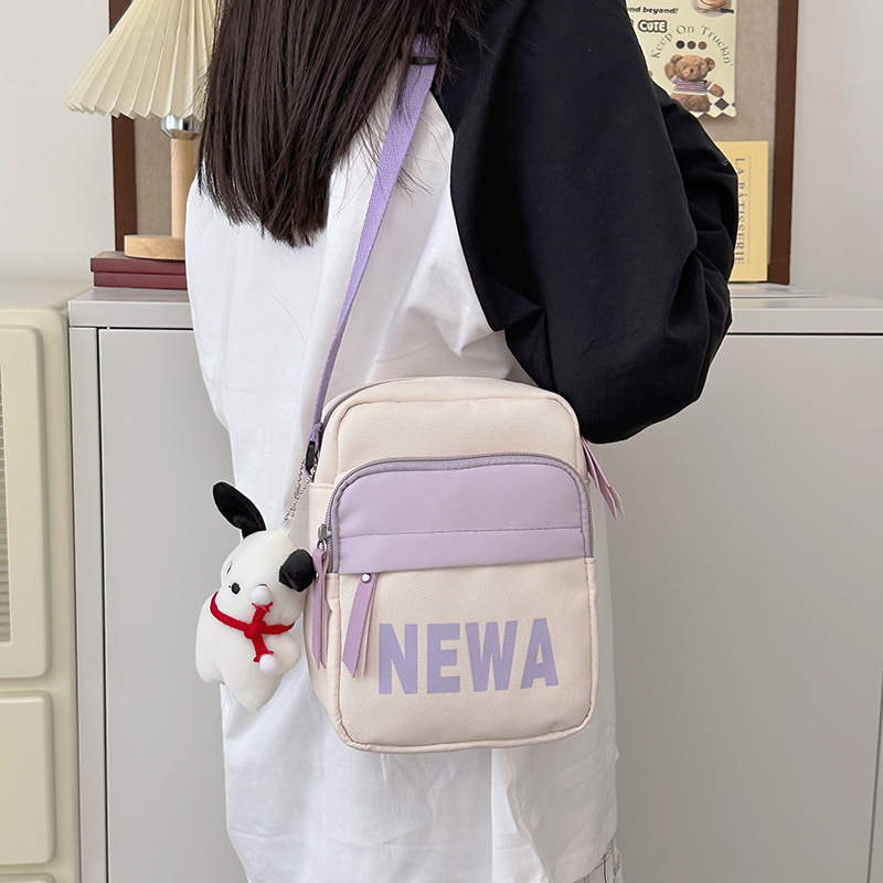 Ruiyingzizhi Geantă unisex din nylon, formă verticală pătrată, fermoar, buzunare pentru telefon și buletin