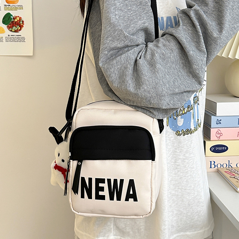 Ruiyingzizhi Geantă unisex din nylon, formă verticală pătrată, fermoar, buzunare pentru telefon și buletin