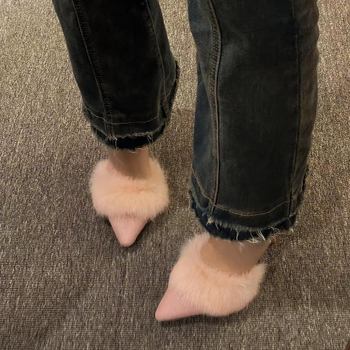 Stiletto sandaalid veluurist vamp, terava ninaga, Korea stiil, plüüsi vooder, kummist tald