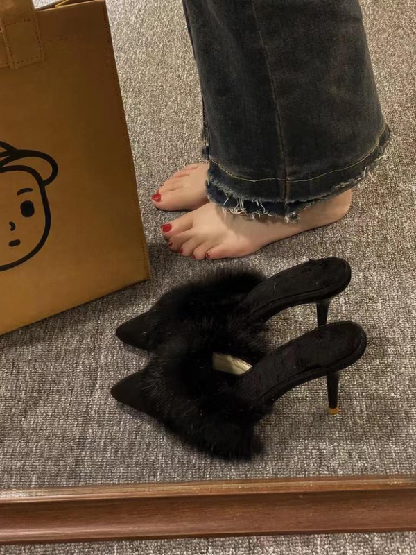 Stiletto sandaalid veluurist vamp, terava ninaga, Korea stiil, plüüsi vooder, kummist tald