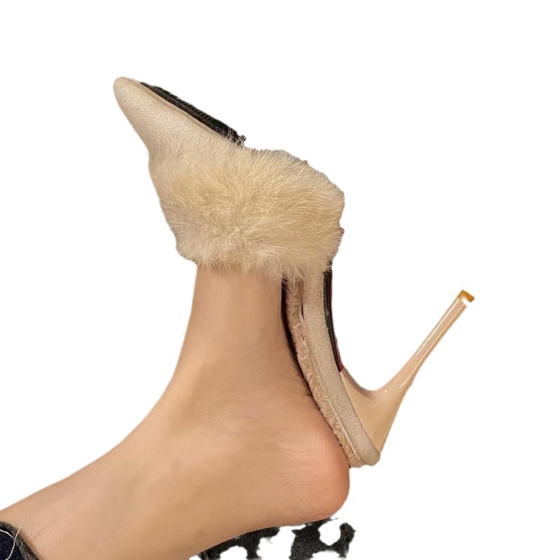Stiletto sandaalid veluurist vamp, terava ninaga, Korea stiil, plüüsi vooder, kummist tald
