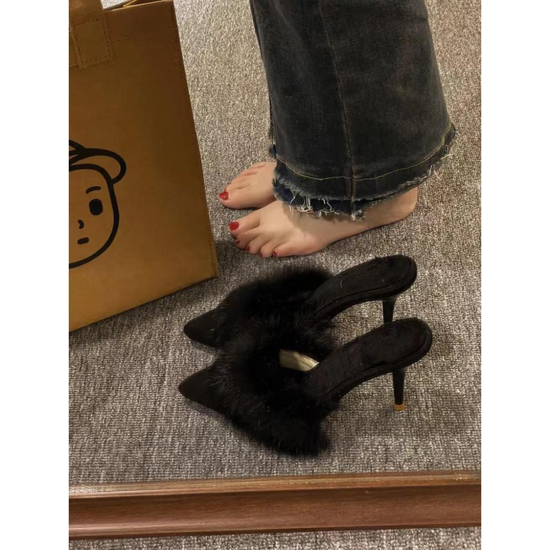 Stiletto sandaalid veluurist vamp, terava ninaga, Korea stiil, plüüsi vooder, kummist tald