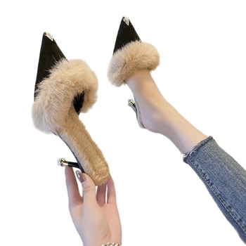 Baotou-stiilis sametised naiste kõrge kontsaga kingad, terav varvas, PU sisetald, PU tald