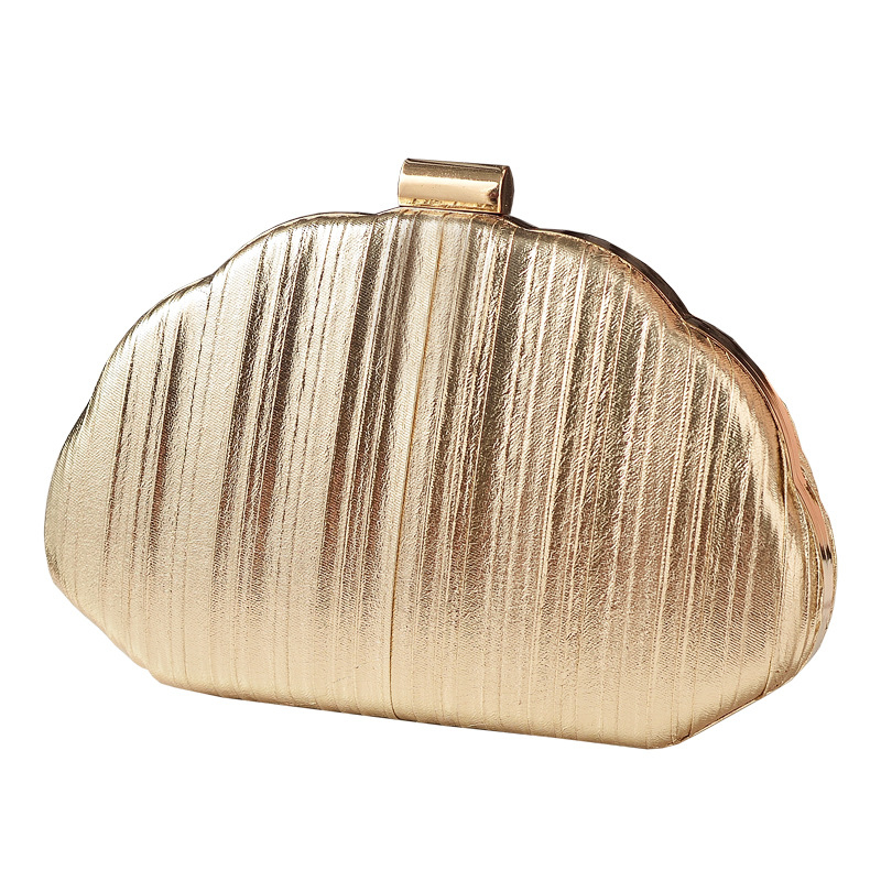 Kagyló alakú esti táska, merev héj, láncos vállpánt, zárható, poliészter bélés