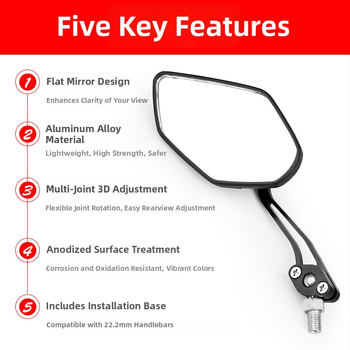Ratta tagumine vaatepeegel, 360° pöörlemine, alumiiniumist sulam, HD klaaspeegel, lame reflektor