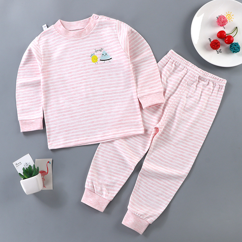 Set de pijamale pentru copii din bumbac termic, unisex, 85% bumbac, absorbție a umidității, guler rotund, model animale sau dungă