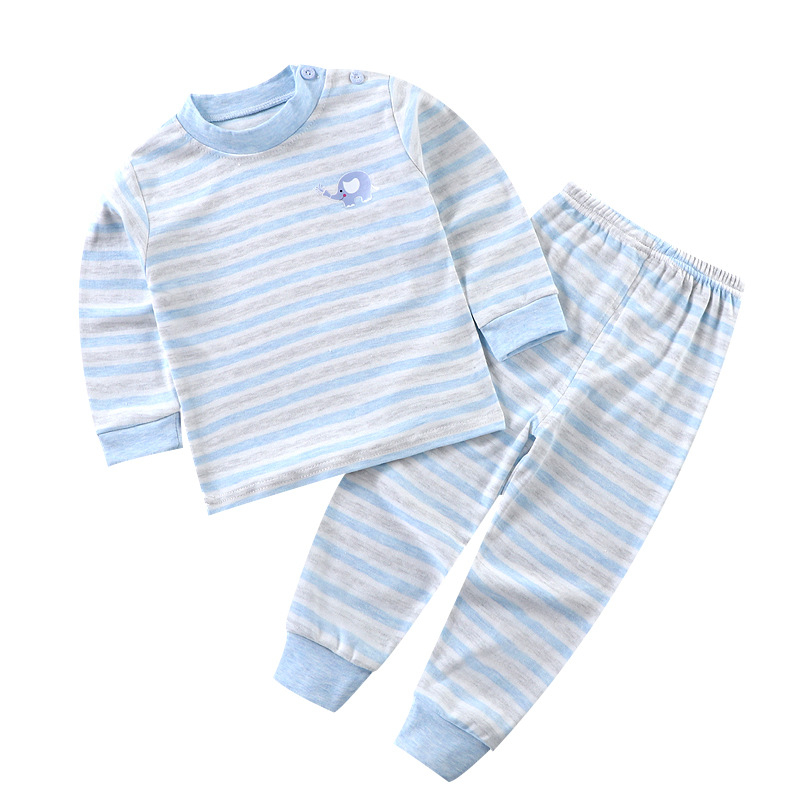 Set de pijamale pentru copii din bumbac termic, unisex, 85% bumbac, absorbție a umidității, guler rotund, model animale sau dungă