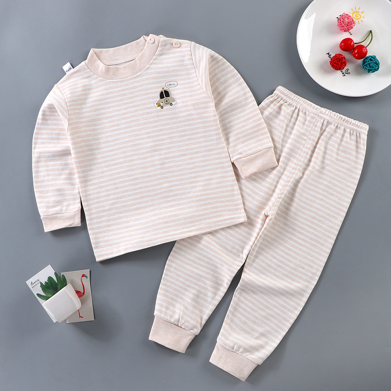 Set de pijamale pentru copii din bumbac termic, unisex, 85% bumbac, absorbție a umidității, guler rotund, model animale sau dungă