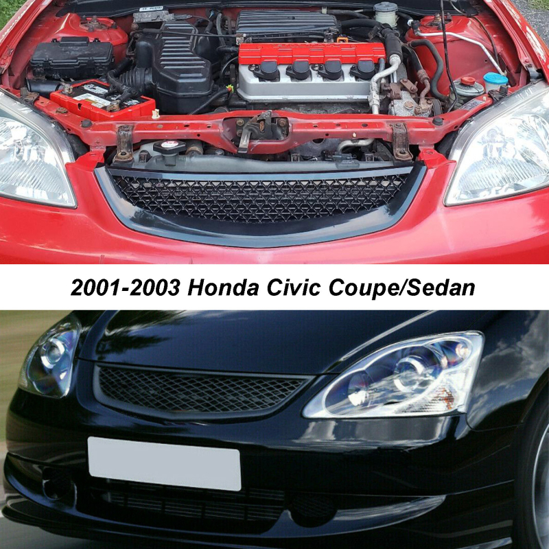 RIAYOOE Grilă frontală din ABS pentru Honda Civic (1996, 1998, 1999, 2001–2003); montaj în bara față; numerele de piese XH-6173-BK / XH-6174-BK / XH-6262-BK