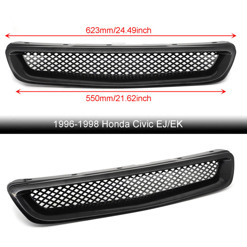 RIAYOOE Grilă frontală din ABS pentru Honda Civic (1996, 1998, 1999, 2001–2003); montaj în bara față; numerele de piese XH-6173-BK / XH-6174-BK / XH-6262-BK