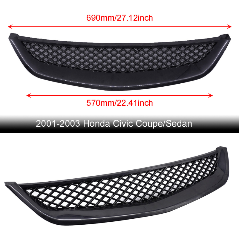 RIAYOOE Grilă frontală din ABS pentru Honda Civic (1996, 1998, 1999, 2001–2003); montaj în bara față; numerele de piese XH-6173-BK / XH-6174-BK / XH-6262-BK
