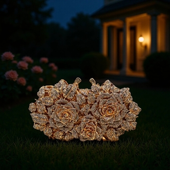 Dai Wei rózs alakú gyémánt-stílusú esté-táska, mágneses zárás, külső ötvözet, belső szintetikus bőr bélés, háromdimenziós külső dizájn, mobiltelefon-zseb, tavasz 2025