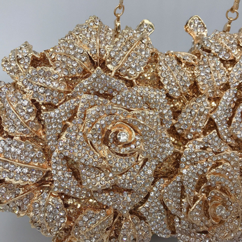 Dai Wei rózs alakú gyémánt-stílusú esté-táska, mágneses zárás, külső ötvözet, belső szintetikus bőr bélés, háromdimenziós külső dizájn, mobiltelefon-zseb, tavasz 2025