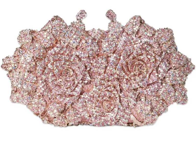 Dai Wei rózs alakú gyémánt-stílusú esté-táska, mágneses zárás, külső ötvözet, belső szintetikus bőr bélés, háromdimenziós külső dizájn, mobiltelefon-zseb, tavasz 2025