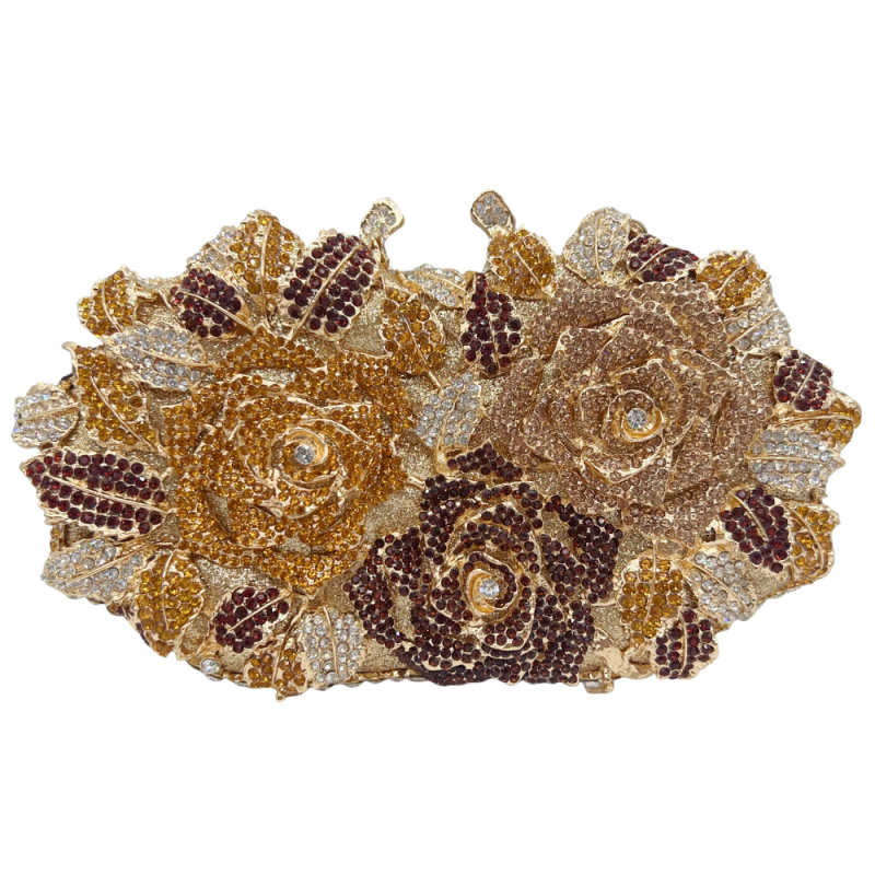 Dai Wei rózs alakú gyémánt-stílusú esté-táska, mágneses zárás, külső ötvözet, belső szintetikus bőr bélés, háromdimenziós külső dizájn, mobiltelefon-zseb, tavasz 2025