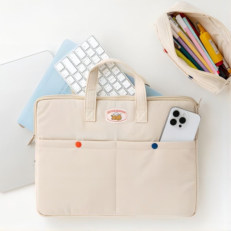 Minimalistinė nešiojamojo kompiuterio ir planšetinio kompiuterio rankinė, poliesterio išorė ir nailoninė įdėkla, unisex, 2023 m. vasaros leidimas; suderinama su Apple, Huawei ir Lenovo nešiojamojo kompiuteriais bei iPad