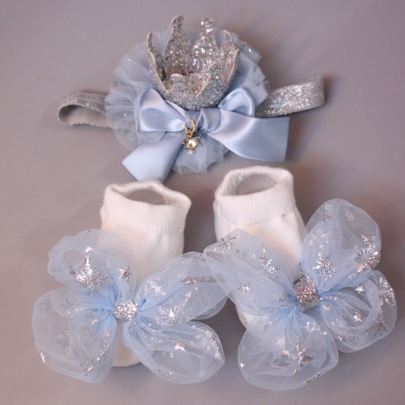 Elastična gumica za kosu za djecu – motiv labudine krune, karirana tkanina, stil mašne, prilagodljivo