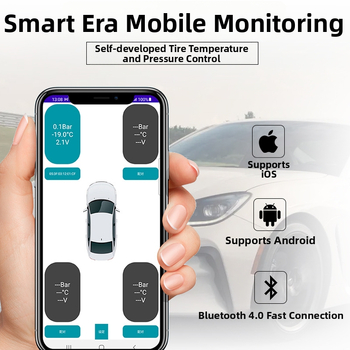 Bluetooth riepu spiediena monitors - ārējais TPMS ar digitālo displeju, saderīgs ar automašīnu, kravas automašīnu un motociklu, augsta precizitāte 0.7-7 bar