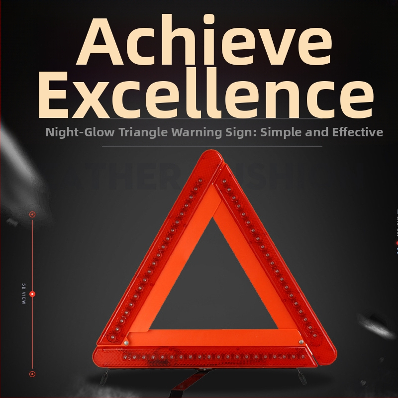 LED gaismas trijstūra brīdinājuma zīme ar statīvu automašībai, materiāls: benzols + dzelzs, barošana ar baterijām (3×5 baterijas)
