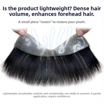 Мъжки патч за линията на челото от естествена коса — безшевен, дишащ, ръчно преплетен, М-образен