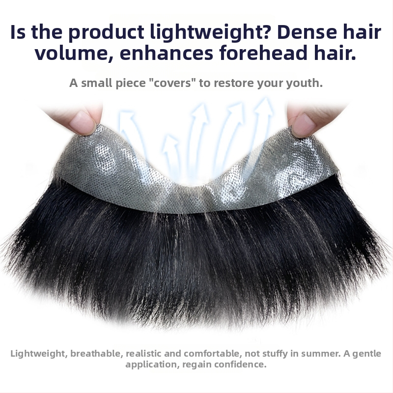 Мъжки патч за линията на челото от естествена коса — безшевен, дишащ, ръчно преплетен, М-образен