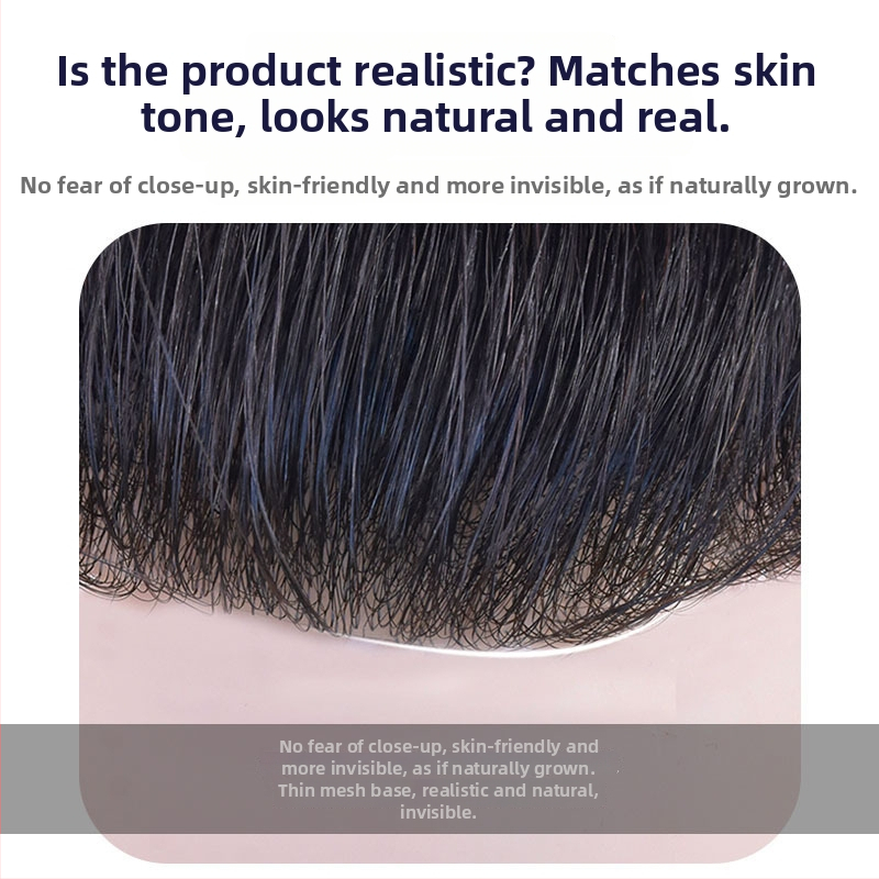 Мъжки патч за линията на челото от естествена коса — безшевен, дишащ, ръчно преплетен, М-образен