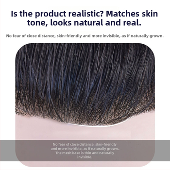 Vyrų plaukų parukos dalis priekinėje linijoje, tikri žmogaus plaukai, tiesūs, rankų austas, galima dažyti ir perminti
