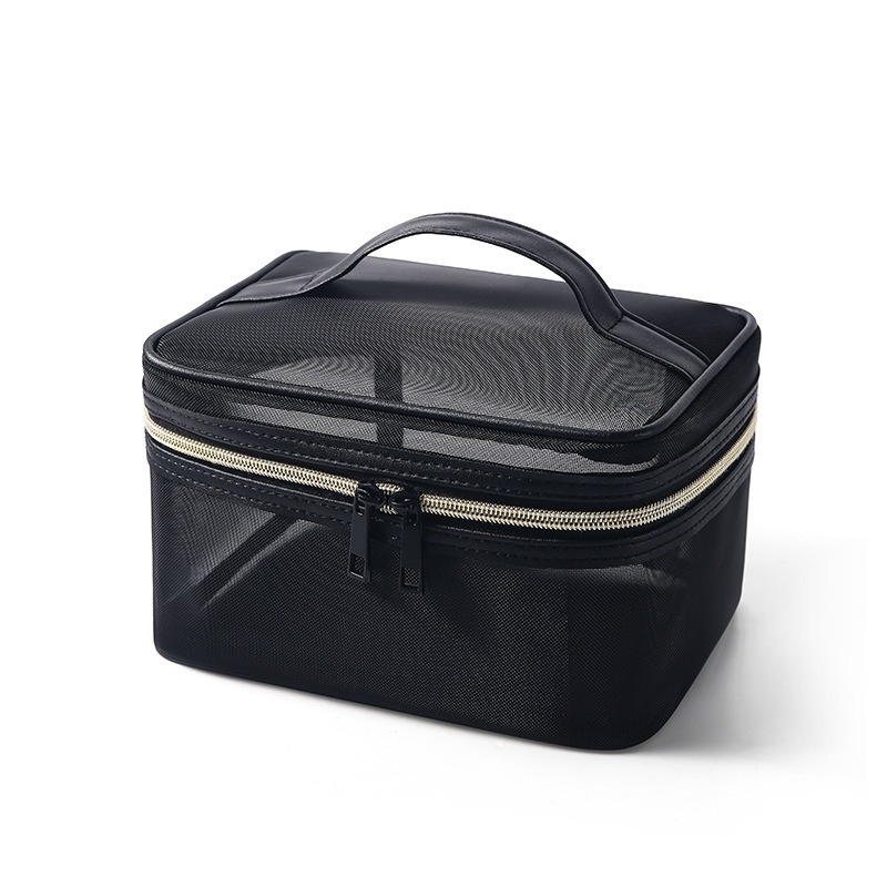 Geantă cosmetică din plasă de nailon, formă cubică, impermeabilă, separare uscat-umed, capacitate mare