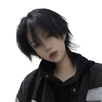 Perucă pentru bărbați, stil coreean, păr scurt, mullet și coadă de lup, aspect realist, material din sârmă rezistentă la temperatură, poate fi vopsită