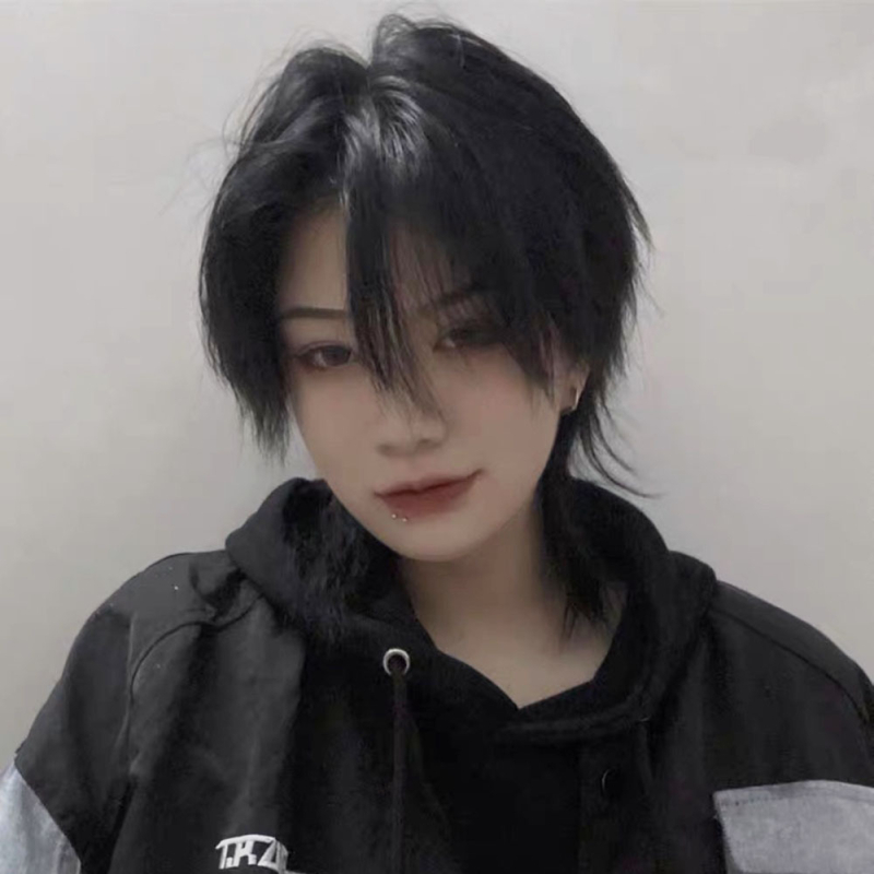 Perucă pentru bărbați, stil coreean, păr scurt, mullet și coadă de lup, aspect realist, material din sârmă rezistentă la temperatură, poate fi vopsită