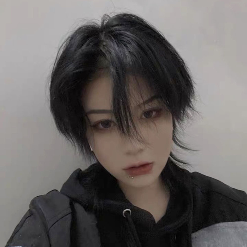 Perucă pentru bărbați, stil coreean, păr scurt, mullet și coadă de lup, aspect realist, material din sârmă rezistentă la temperatură, poate fi vopsită