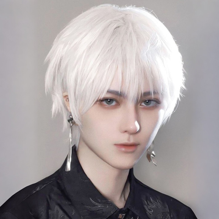 Perucă cosplay pentru bărbați, lungime scurtă, material mătase locală, model 524, construcție mecanică, vopsire fără încălzire, aspect pufos și natural, marca Mera Silk