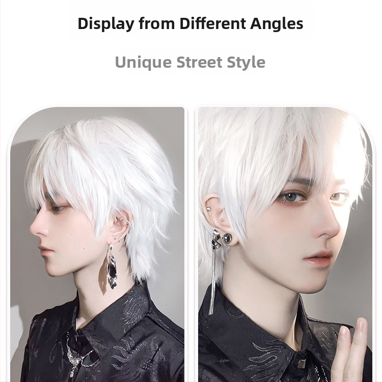 Vyrų COS paruka, trumpa šukuosena, medžiaga: vietinis šilkas, modelis 524, mechaninė konstrukcija, dažymas be kaitinimo, pūkuotas ir natūralus įvaizdis, prekinis ženklas Mera Silk