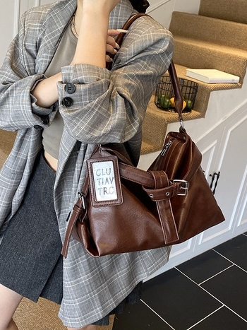 PU kožená Tote taška, ulicný štýl, horizontálny štvorcový tvar, zipsové uzatváranie, vnútorná kapsa na telefón