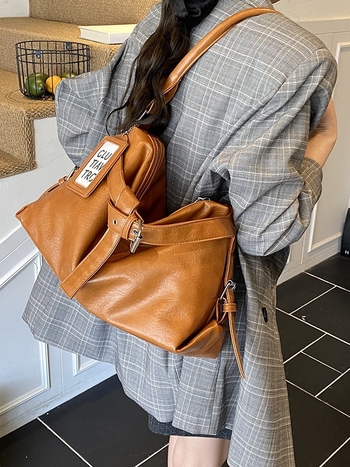 PU kožená Tote taška, ulicný štýl, horizontálny štvorcový tvar, zipsové uzatváranie, vnútorná kapsa na telefón