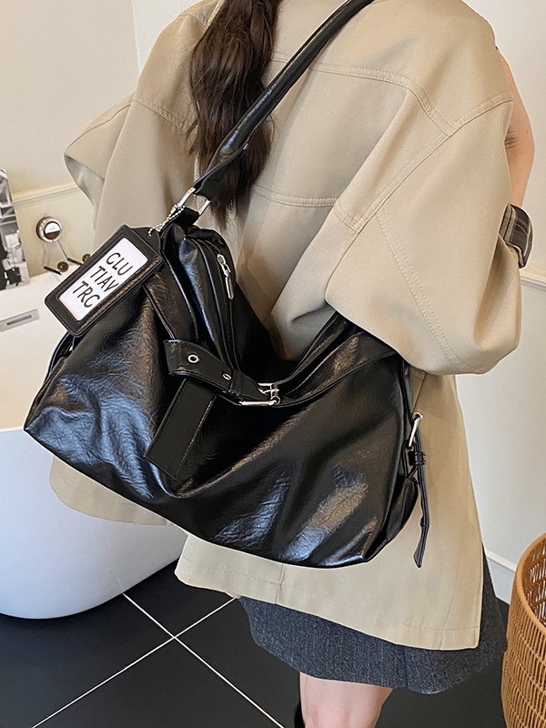 PU kožená Tote taška, ulicný štýl, horizontálny štvorcový tvar, zipsové uzatváranie, vnútorná kapsa na telefón