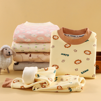 Set termic pentru copii din fleece Milk Silk, unisex, stil coreean, model desene animate, 100% poliester