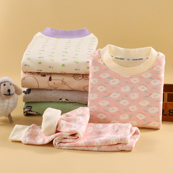 Set termic pentru copii din fleece Milk Silk, unisex, stil coreean, model desene animate, 100% poliester