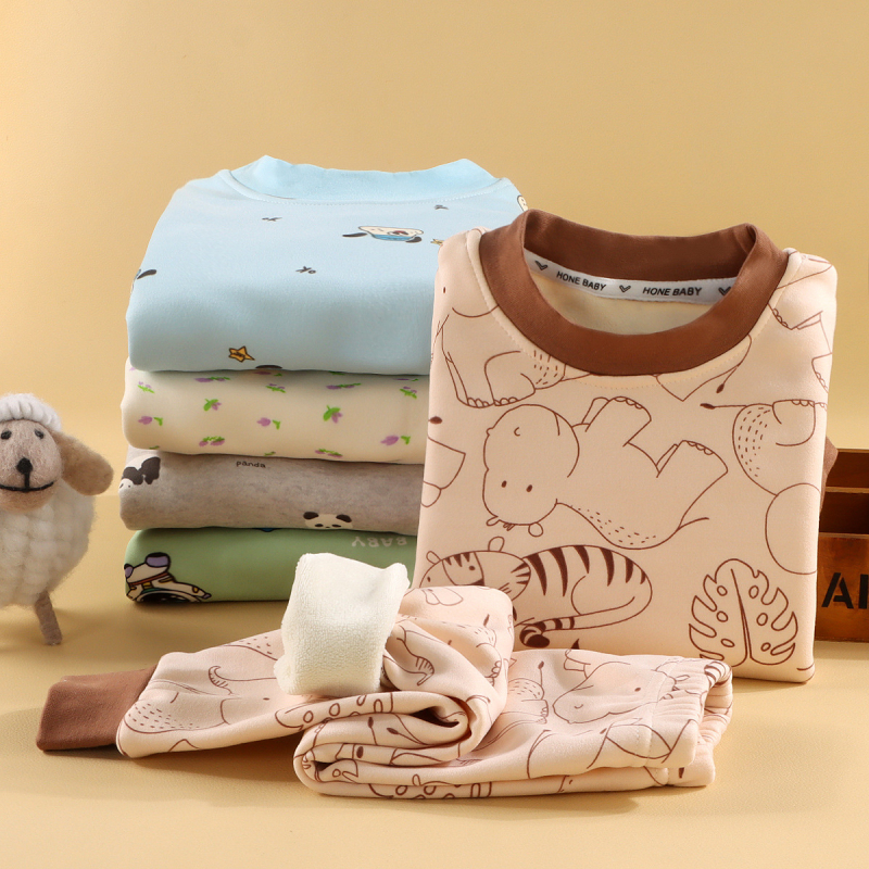 Set termic pentru copii din fleece Milk Silk, unisex, stil coreean, model desene animate, 100% poliester