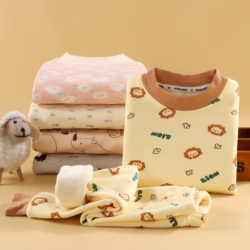 Set termic pentru copii din fleece Milk Silk, unisex, stil coreean, model desene animate, 100% poliester