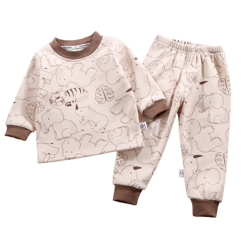 Set termic pentru copii din fleece Milk Silk, unisex, stil coreean, model desene animate, 100% poliester