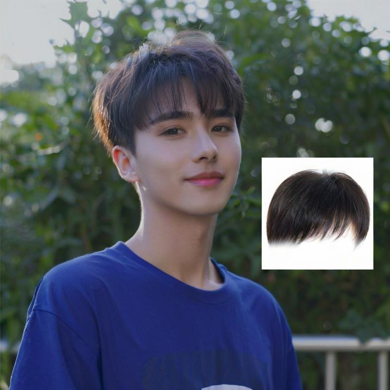 Мъжки топер за коса върху корона — права коса, термоустойчива нишка, може да се боядиса и къдри, модел 3111