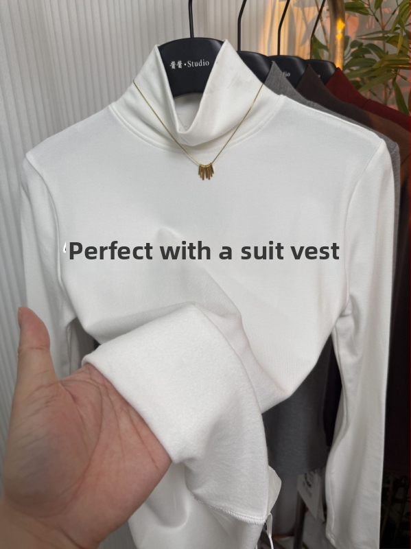 Ecocosy kõrge kaelaga alus-T-särk, 95% puuvill, ühetooniline muster, slim sobivus