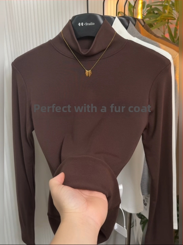 Ecocosy kõrge kaelaga alus-T-särk, 95% puuvill, ühetooniline muster, slim sobivus