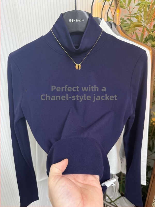 Ecocosy kõrge kaelaga alus-T-särk, 95% puuvill, ühetooniline muster, slim sobivus