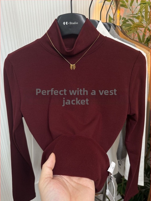 Ecocosy kõrge kaelaga alus-T-särk, 95% puuvill, ühetooniline muster, slim sobivus