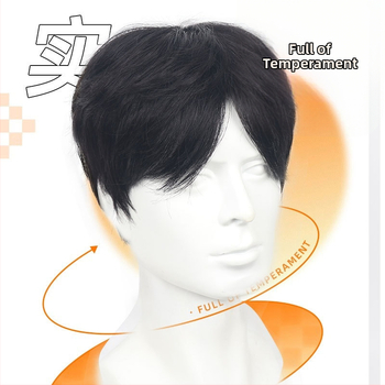 Meeste parukas - Korea stiilis, täielik peakattega, lühike juukse pikkus; Tõelised inimeste juuksed; Mudel: Differential Broken Cover; Võib värvida