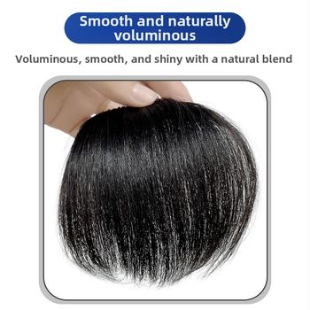 Vyrams skirtas plaukų papildas iš tikrų žmogaus plaukų – rankų austa, tiesus priekinis dalis, dengia aukštą kaktą; galima dažyti.