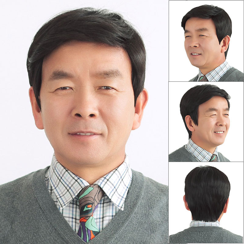 Pánska parochňa z pravých ľudských vlasov, krátky účes, model M01, ošetrenie mechanizmom, zakrýva šedivé vlasy a zväčšuje objem, farbenie nie je vhodné